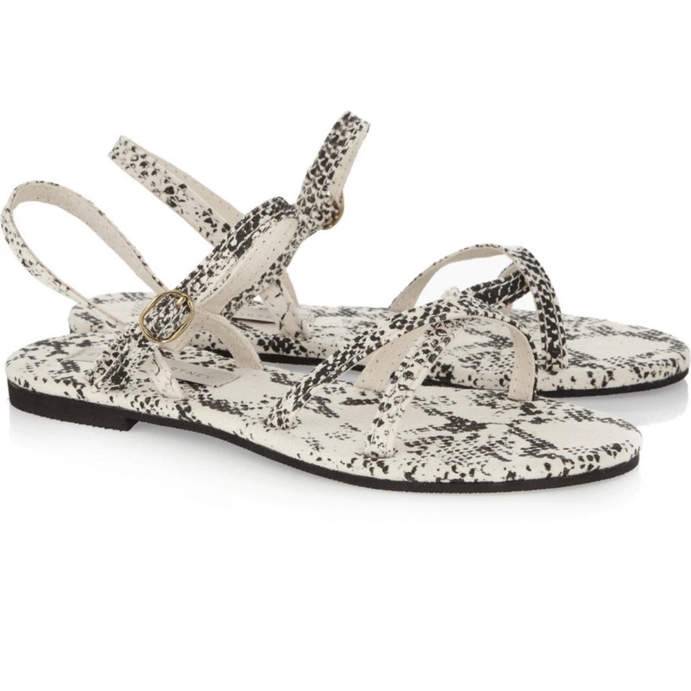 STELLA McCartney BLack cream canvas ROCK flat Sandal 38